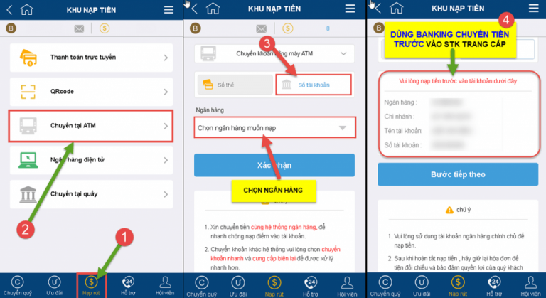 Nap tiền qua hình thức banking